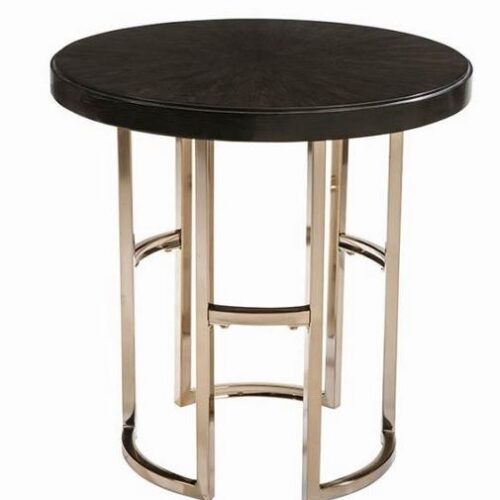 CORLISS ROUND END TABLE, AMERICANO AND ROSE BRASS