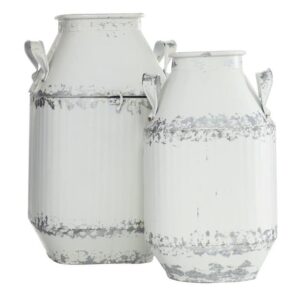 Set of 2 White Metal Farmhouse Decorative Jar