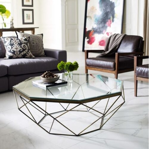 MODERN BRASS OCTOGAN COFFEE TABLE