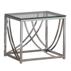 SQUARE GLASS TOP AND CHROME END TABLE