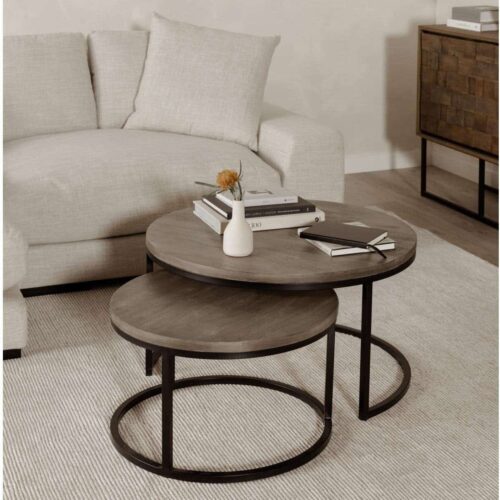 DREY ROUND ARCADIA WOOD NESTING COFFEE TABLES SET OF 2