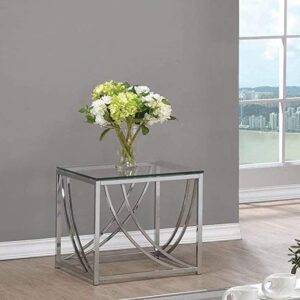 SQUARE GLASS TOP AND CHROME END TABLE