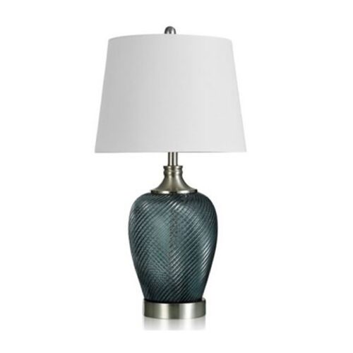 OPAQUE BLUE RIBBED SWIRL TINTED GLASS LAMP