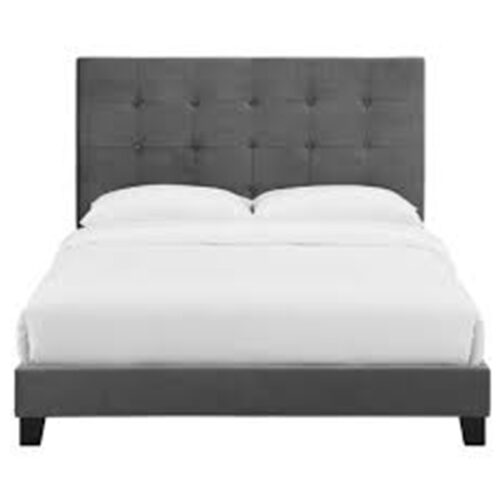 QUEEN BUTTON TUFTED GREY PERFORMANCE VELVET PLATFORM BED