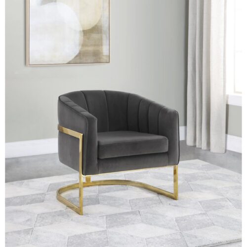 Tufted Barrel Accent Chair Dark Grey And Gold