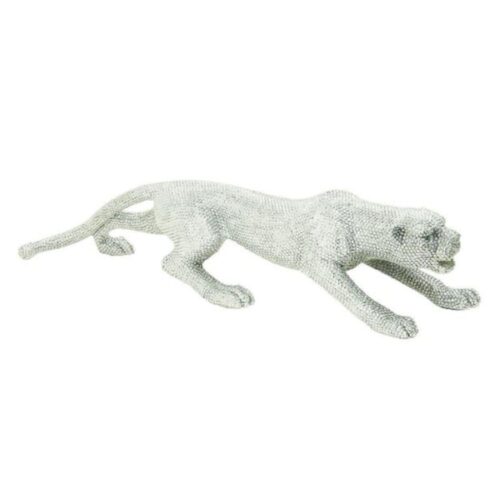 SILVER POLYSTONE GLAM LEOPARD SCULPTURE