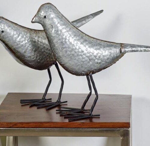 SET OF 2 METAL BIRD SCULPTURE