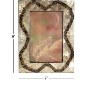 RECTANGULAR BROWN INLAID VERVAIN & CAPIZ SHELL PICTURE FRAME,