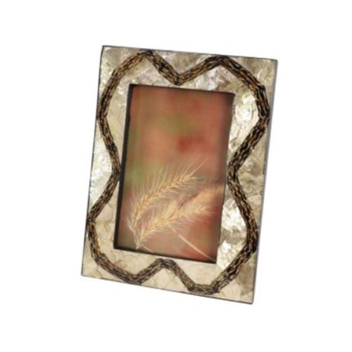 BROWN INLAID VERVAIN & CAPIZ SHELL PICTURE FRAME