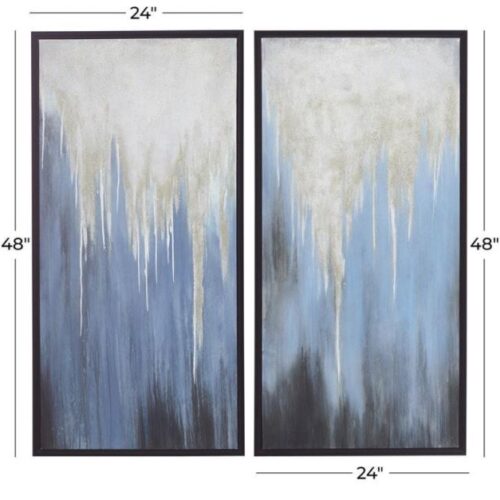 SET OF 2 BLUE POLYSTONE CONTEMPORARY FRAMED WALL ART, 24″ X 48″