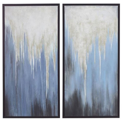 SET OF 2 BLUE POLYSTONE CONTEMPORARY FRAMED WALL ART, 24″ X 48″