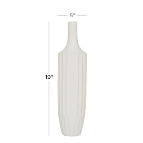 WHITE CERAMIC MODERN VASE, 19″ X 5″ X 5″