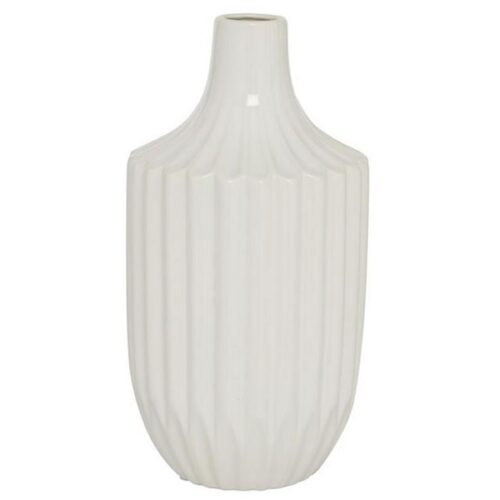 WHITE CERAMIC FLUTED VASE