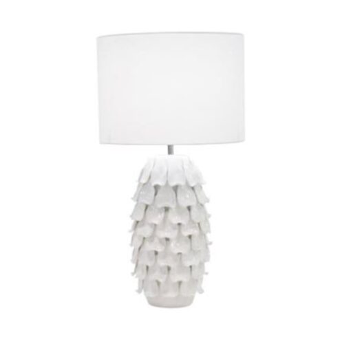 WHITE CERAMIC COASTAL TABLE LAMP 15” X 15”X 28″H