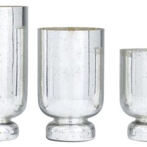 SET OF 3 SILVER GLASS GLAM CANDLE HOLDERS, 12″ X 6″ X 6″