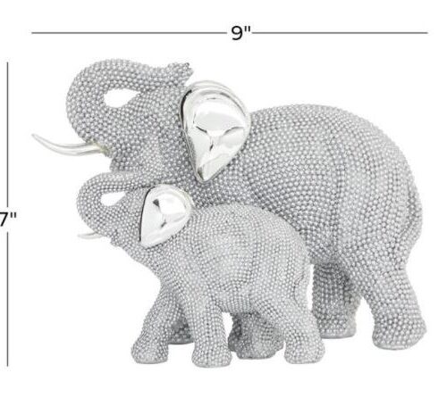 SILVER POLYSTONE GLAM SCULPTURE, ELEPHANT 7″ X 9″ X 5″