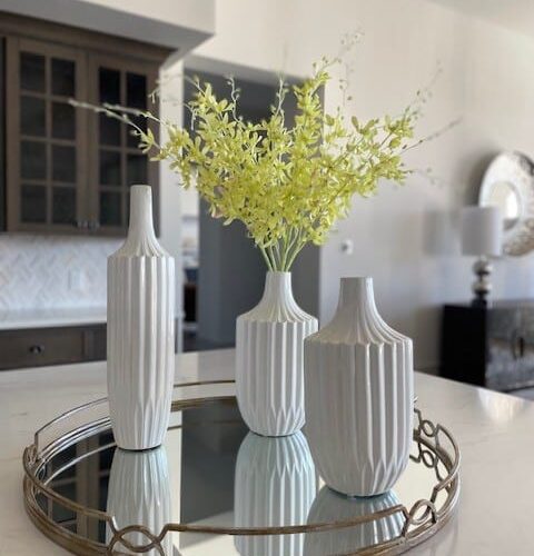 WHITE CERAMIC FLUTED VASE