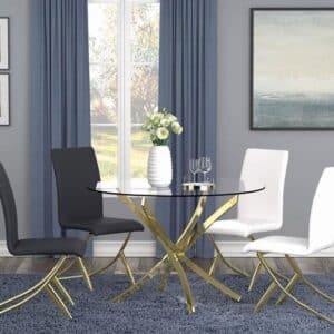 BECKHAM ROUND DINING TABLE BRASS & CLEAR