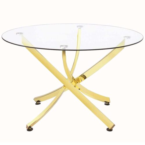 BECKHAM ROUND DINING TABLE BRASS & CLEAR