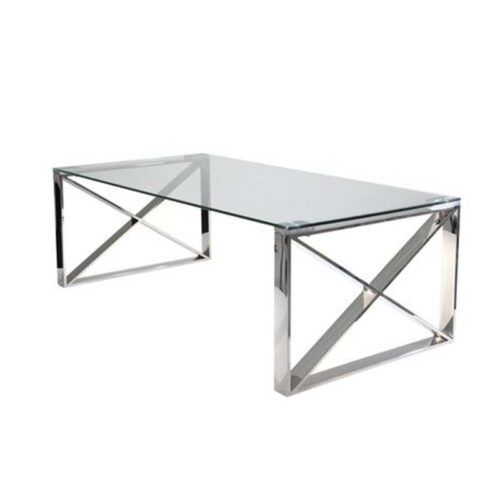 SILVER METAL AND GLASS COCKTAIL TABLE