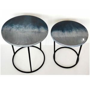 BLUE OMBRE SET OF TWO ROUND SIDE TABLES