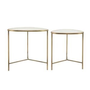 CONTEMPORARY METAL SET OF TWO SIDE TABLES – WHITE AND GOLD