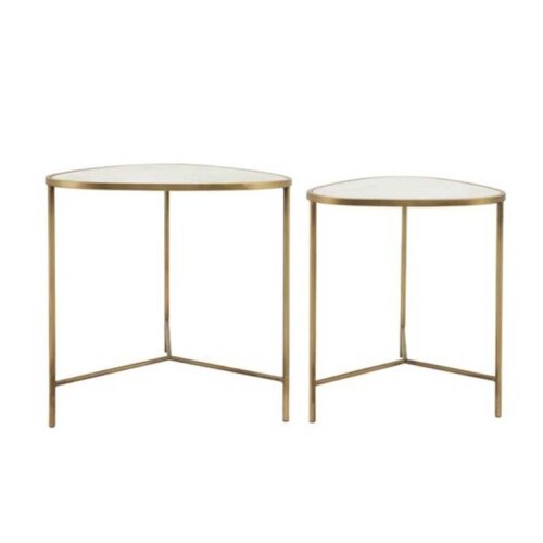 CONTEMPORARY METAL SET OF TWO SIDE TABLES – WHITE AND GOLD