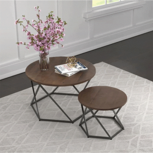 MATTE BLACK AND BROWN WOOD NESTING TABLES