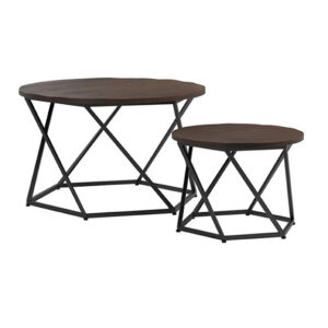MATTE BLACK AND BROWN WOOD NESTING TABLES – SET OF 2