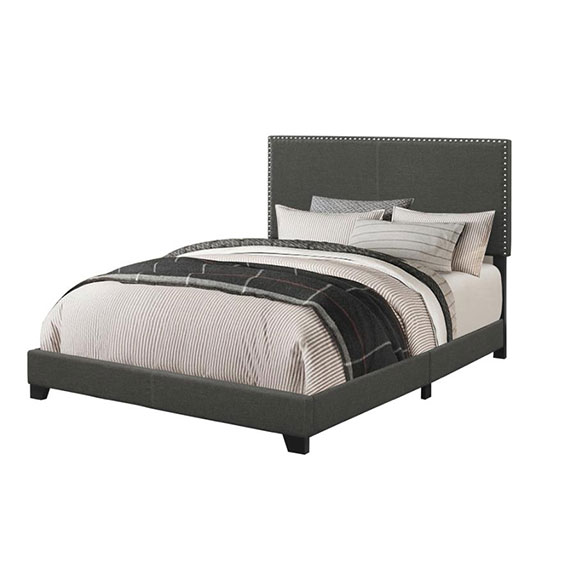 BOYD QUEEN BED W/ NAIL HEAD TRIM IN CHARCOAL