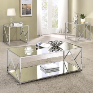 3 – PC OCCASSIONAL TABLE SET W/ MIRRORED TOP
