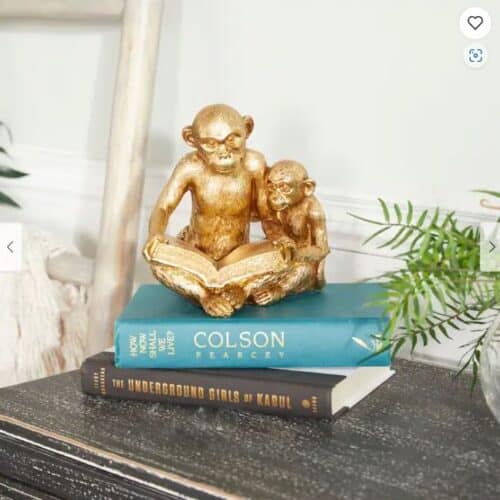 GOLD POLYSTONE GLAM MONKEY SCULPTURE