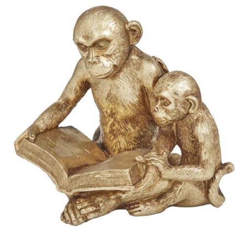 GOLD POLYSTONE GLAM MONKEY SCULPTURE