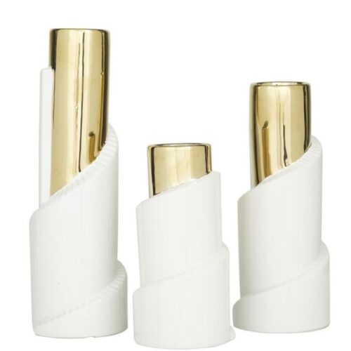 GOLD CERAMIC CONTEMPORARY VASE, SET OF 3 –  15″, 12″, 9″H