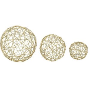 GOLD METAL CONTEMPORARY GEOMETRIC SPHERE SET OF 3