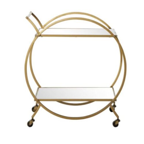 GOLD METAL AND MIRROR CONTEMPORARY BAR CART