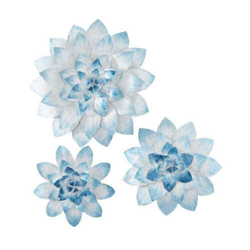 BLUE METAL MODERN FLORAL WALL DECOR, SET OF 3