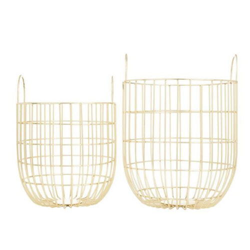 GOLD METAL CONTEMPORARY STORAGE BASKET SET OF 2