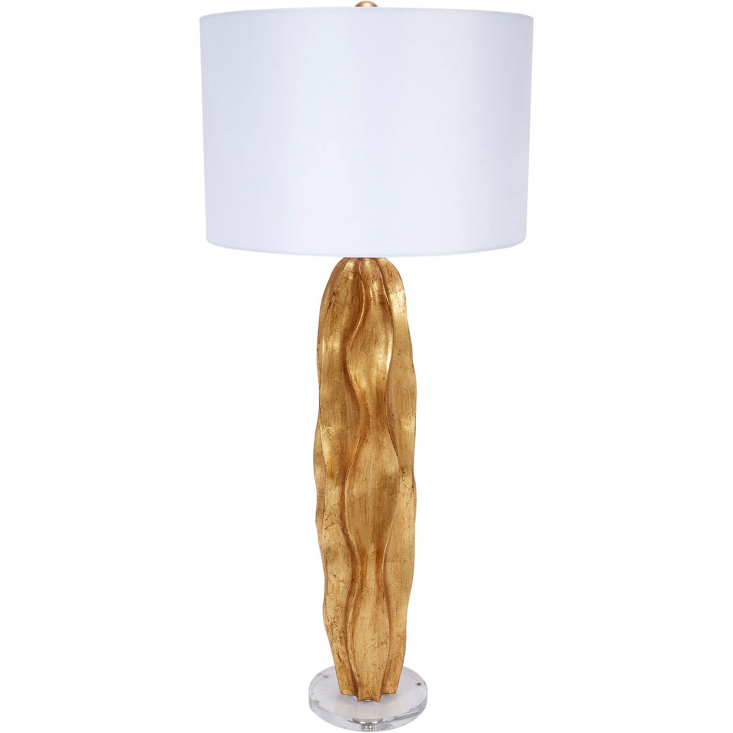 GOLD LEAF STANTON WAVE BUFFET LAMP WITH WHITE LINEN SHADE 37H