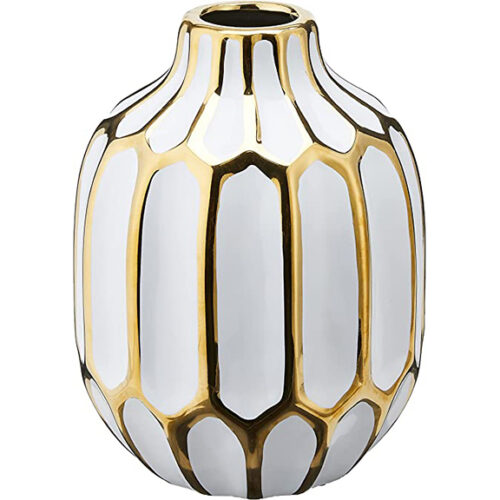 8″ VASE, WHITE/GOLD