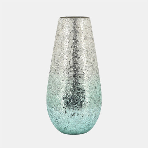 12″ CRACKLED VASE, GREEN OMBRE