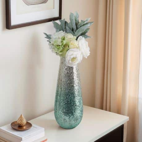 12″ CRACKLED VASE, GREEN OMBRE