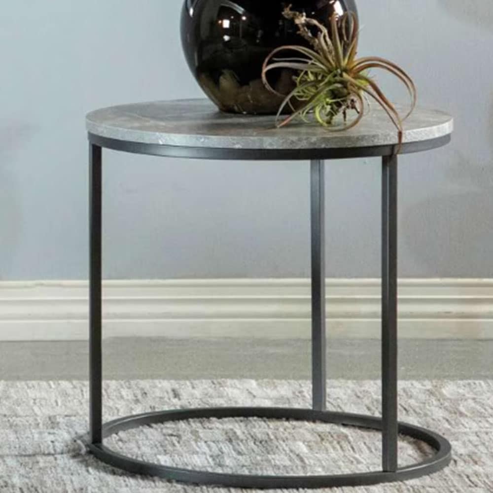 FAUX MARBLE ROUND TOP END TABLE - Image 2