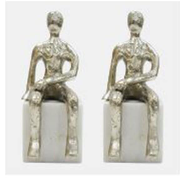 SET OF 2 SITTING MAN BOOKENDS, SILVER