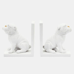 RESIN, SET OF 2 6″ DOG BOOKENDS, WHITE