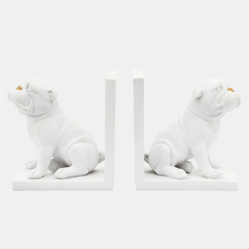 RESIN, SET OF 2 6″ DOG BOOKENDS, WHITE