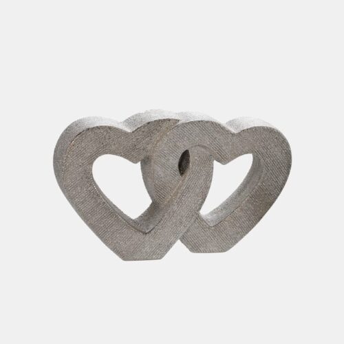 10″ CERAMIC DOUBLE HEART TABLE DECO, SILVER