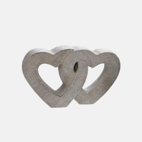 10" CERAMIC DOUBLE HEART TABLE DECO, SILVER