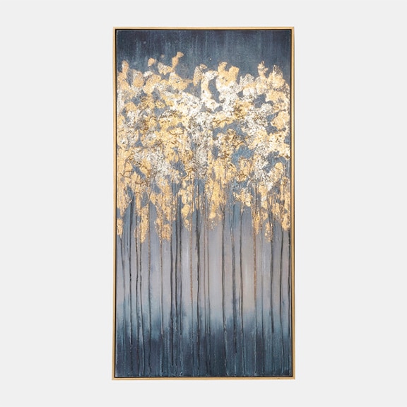 HAND-PAINTED ABSTRACT – FRAMED BLUE/GOLD