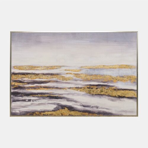 HORIZON HAND-PAINTED CANVAS, GRAY/GOLD